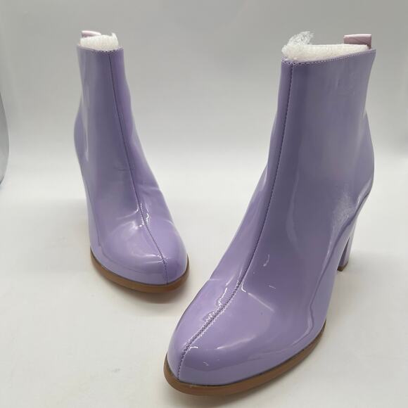 New Allegra K Patent Lavender Faux Leather Block‎ Heel Zip Ankle Boots 9.5 - Picture 1 of 10